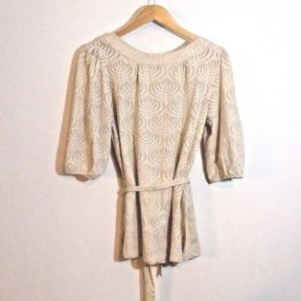 H&M Womens Stretch Top Ivory 3/4 Sleeve Cute
